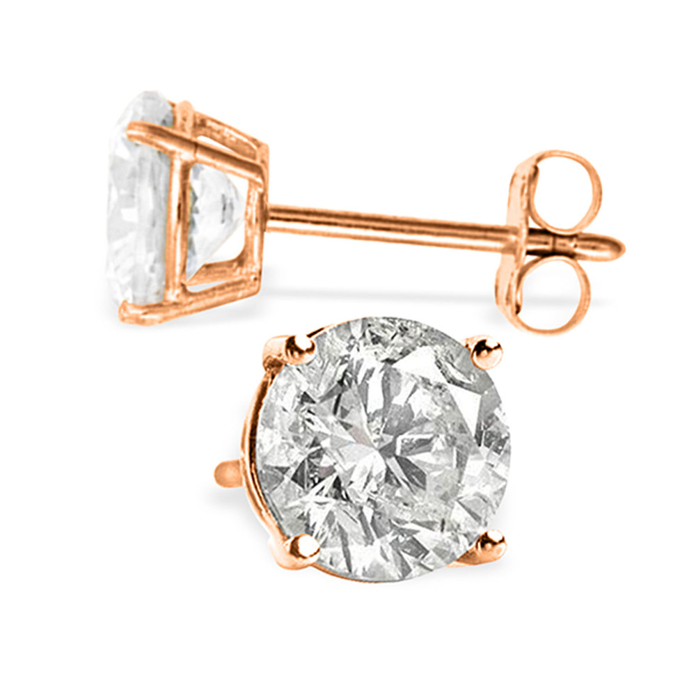14K. GOLD STUD EARRINGS WITH 1.50 CT. NATURAL DIAMONDS (Rose Gold)